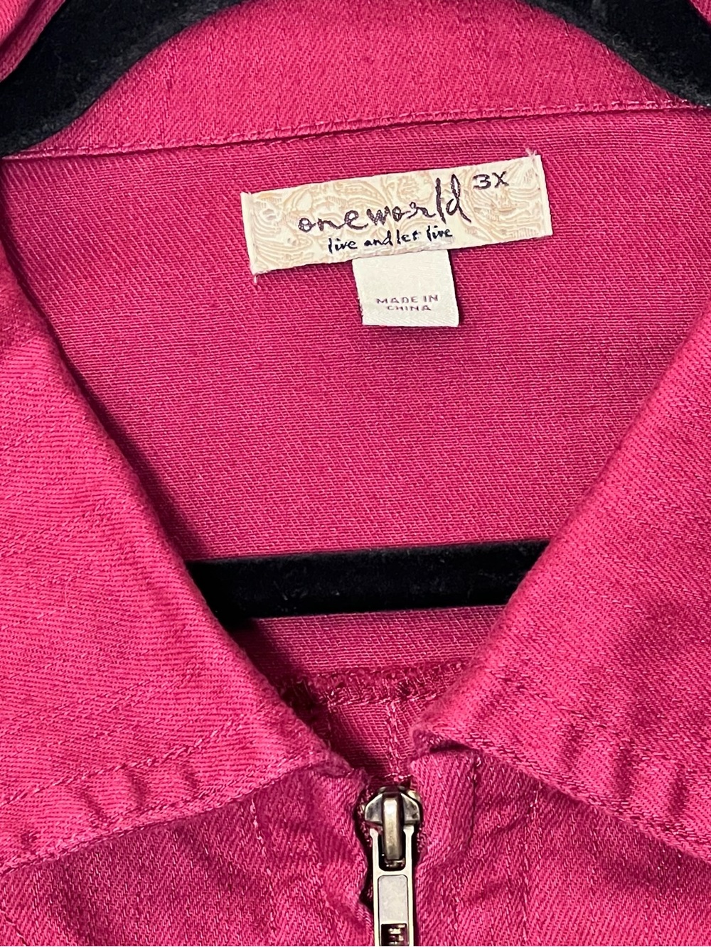 ONE WORLD Raspberry Zip-Front Jean Jacket - Picture 2 of 11